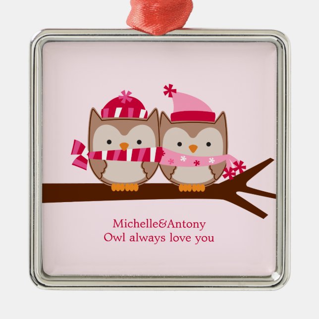 Valentines Day Owls Metal Tree Decoration (Front)