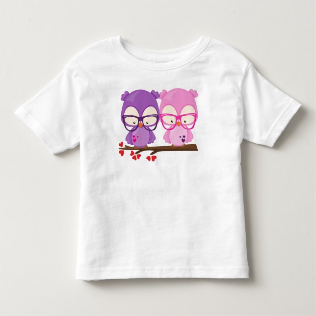Valentine's Day Owls, Pink Owl, Purple Owl, Hearts Toddler T-Shirt (Front)