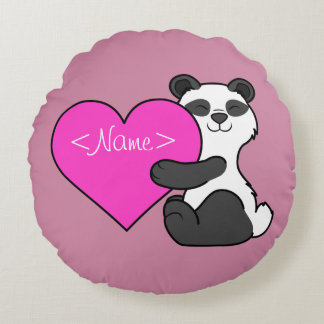 Valentine's Day Panda Bear with Pink Heart Round Cushion