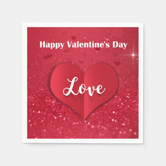 Valentine's Day Paper Heart Glitter Paper Napkin (Front)