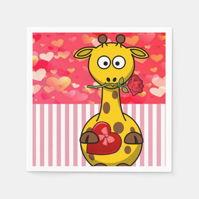 Valentine's Day Paper Napkins, Giraffe Napkin (Front)