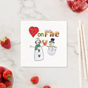 Valentine's Day Paper Napkins, Heart Fire Snowman Napkin