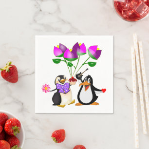 Valentine's Day Paper Napkins, Penguin Hearts Napkin