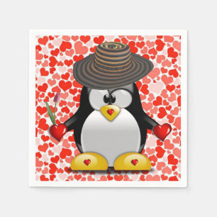 Valentine's Day Paper Napkins, Penguin Napkin