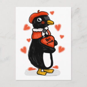 Valentine's Day Parisian Penguin Postcard
