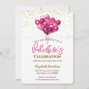 Valentine's Day Party Heart Balloons Invitation