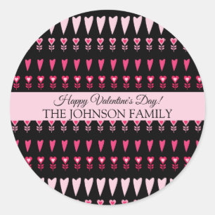Valentines Day Party Hearts Flowers Pattern Classic Round Sticker