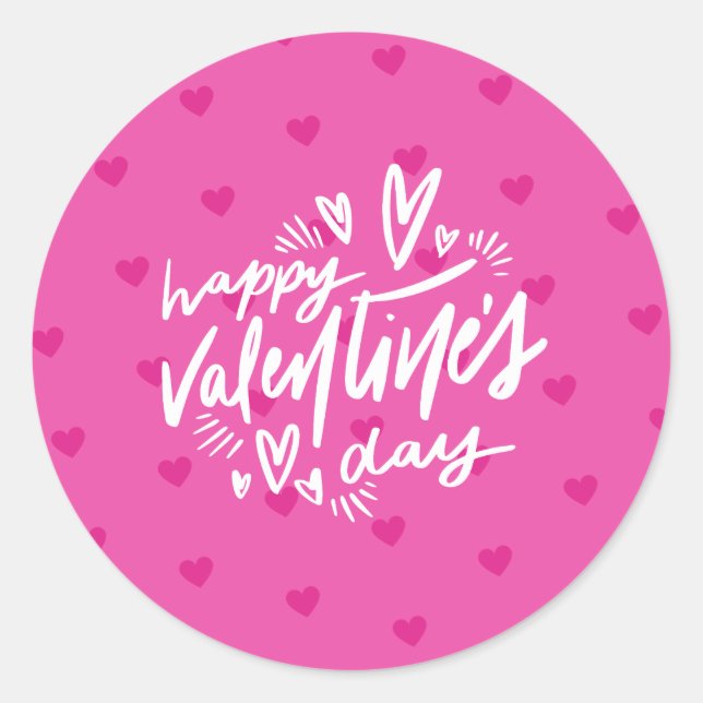 Valentine's Day Party Hot Pink Hearts Classic Round Sticker (Front)