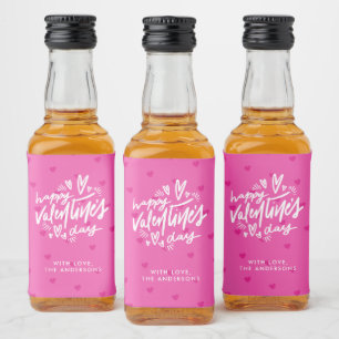 Valentine's Day Party Hot Pink Hearts Liquor Bottle Label