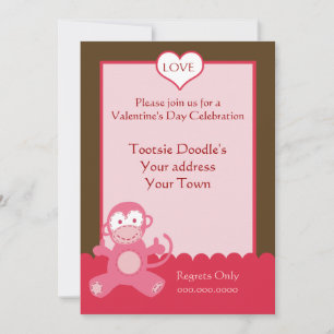 Valentines Day Party Invitation Pink Monkey Heart