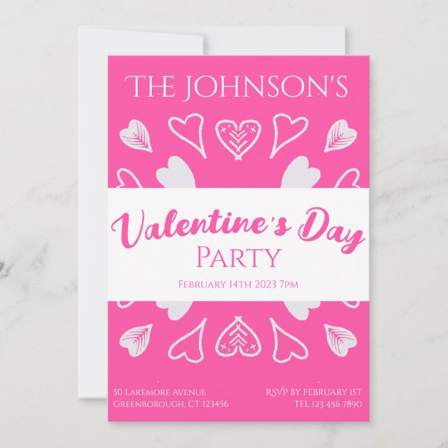 Valentines Day Party Modern Hot Pink Invitation (Front)