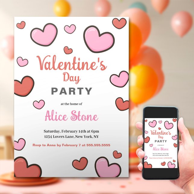 Valentine's Day Party Pink Red Hearts Invitation (Creator Uploaded)