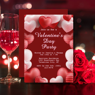 Valentine's Day Party Pink & Red Love Hearts Invitation