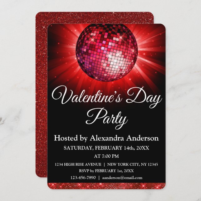 Valentine's Day Party Red Disco Ball Invitation (Front/Back)