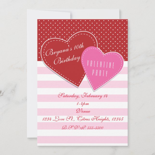 Valentines Day Party Red & Pink Hearts Invitations (Front)