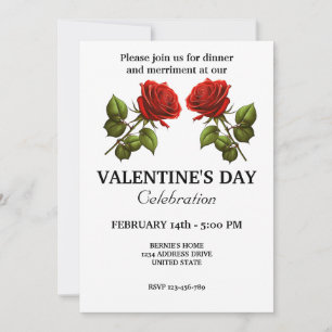 VALENTINES DAY PARTY WITH LOVELY 2 ROSES INVITATION