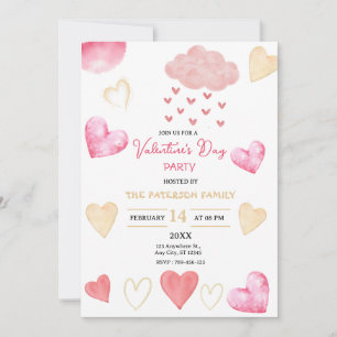 Valentine's Day Party with Red And Gold Hearts Invitation