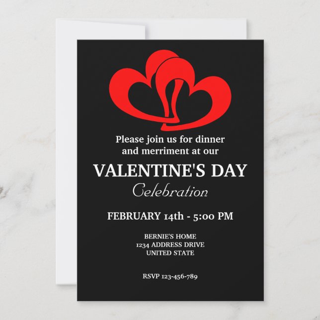 VALENTINES DAY PARTY WITH RED COUPLE HEART  INVITATION (Front)