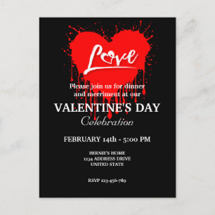 VALENTINES DAY PARTY WITH RED HEART LOVE POSTCARD