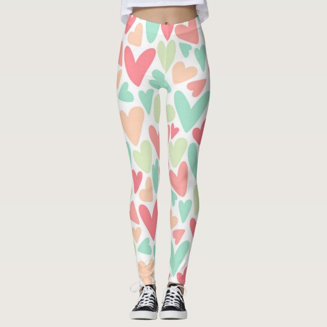 Valentine's Day Pastel Hearts Leggings (Front)