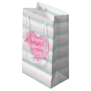 Valentine's Day Pastel Pink Mint Watercolor Heart Small Gift Bag