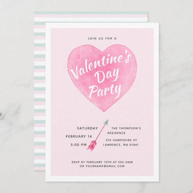 Valentine's Day Pastel Watercolor Heart Invitation (Front/Back)