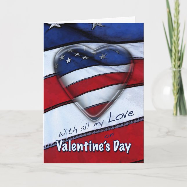 Valentine's Day Patriotic Heart Holiday Card (Front)