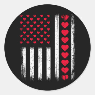 Valentines Day Patriotic Vintage American Flag Red Classic Round Sticker