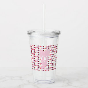 Valentines Day Patterened Hearts Monogram Acrylic Tumbler