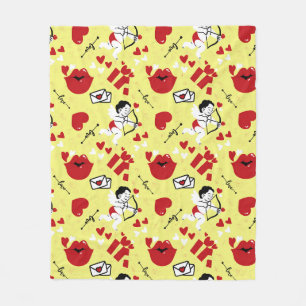   Valentines Day pattern on the yellow Fleece Blanket