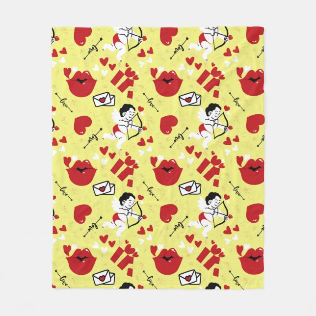   Valentines Day pattern on the yellow Fleece Blanket (Front)