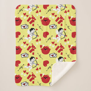   Valentines Day pattern on the yellow Sherpa Blanket