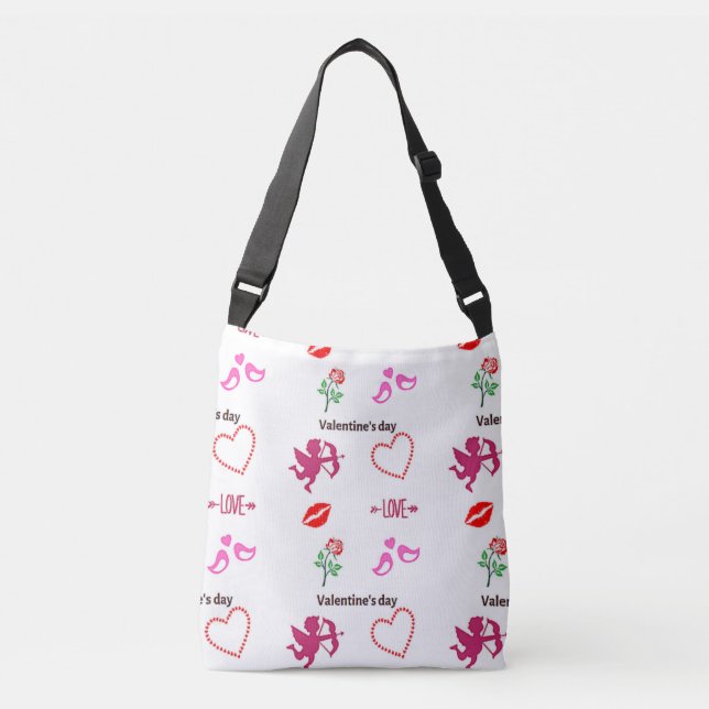 Valentine's day pattern on white crossbody bag (Front)