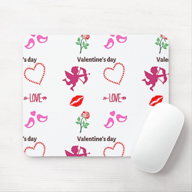 Valentine's day pattern on white mouse pad (With Mouse)