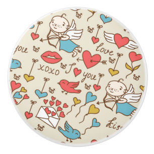 Valentine's Day Pattern with Cupid Ceramic Knob