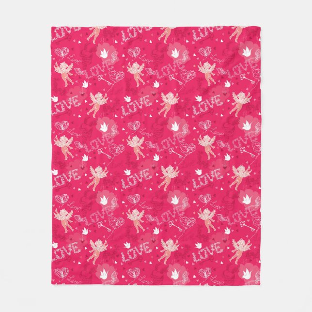 Valentine's Day  Pattern With Cupid Fleece Blanket (Front)