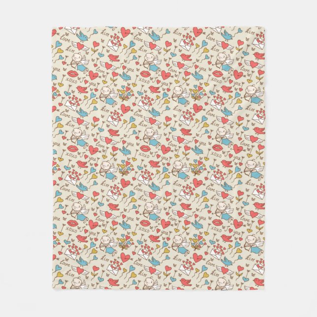 Valentine's Day Pattern with Cupid Fleece Blanket (Front)