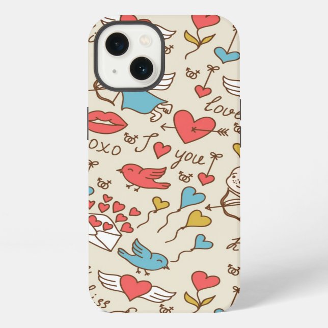 Valentine's Day Pattern with Cupid iPhone Case (Back)