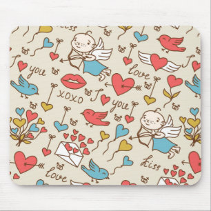 Valentine's Day Pattern with Cupid Mouse Pad