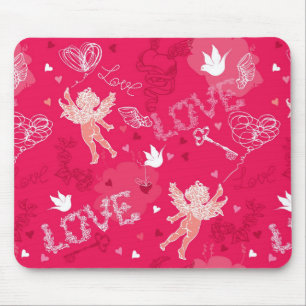 Valentine's Day Pattern With Cupid Mouse Pad