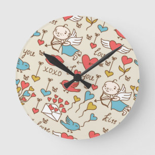 Valentine's Day Pattern with Cupid Round Clock