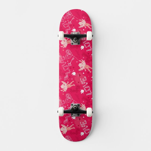 Valentine's Day  Pattern With Cupid Skateboard (Front)