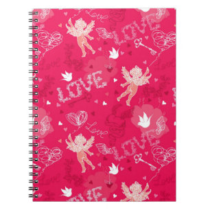 Valentine's Day  Pattern With Cupid Spiral Notebook