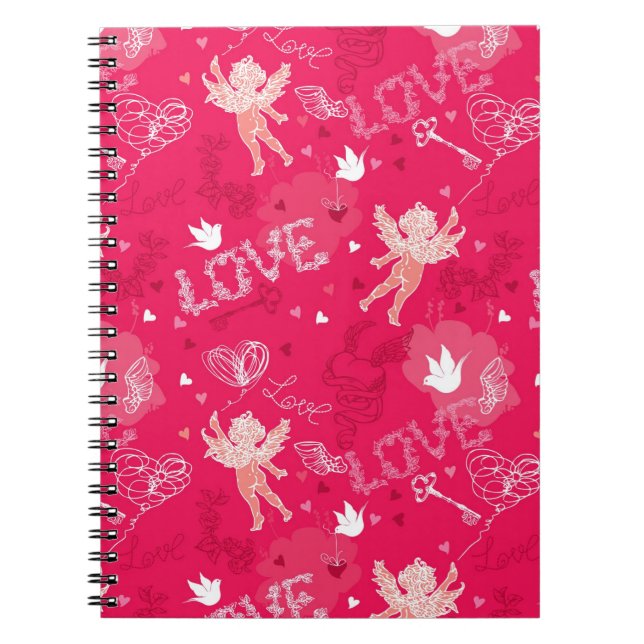Valentine's Day  Pattern With Cupid Spiral Notebook (Front)