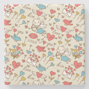Valentine's Day Pattern with Cupid Stone Coaster