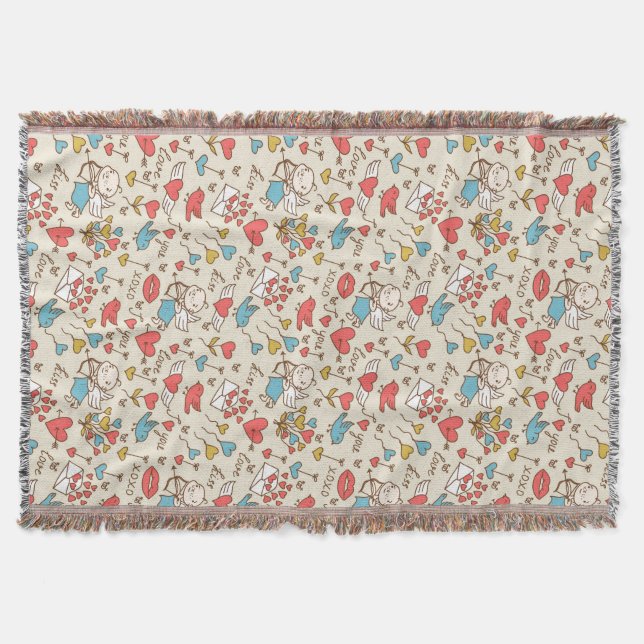 Valentine's Day Pattern with Cupid Throw Blanket (Front)