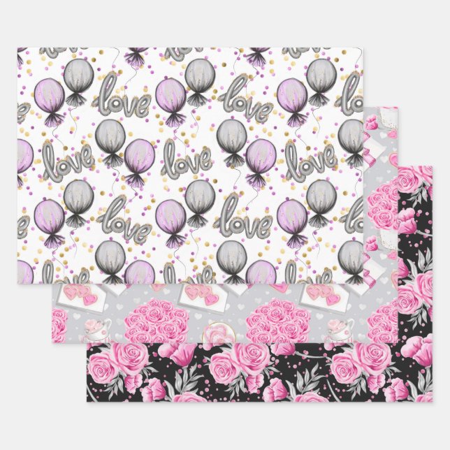 Valentine's Day Pattern Wrapping Paper Sheet (Set)