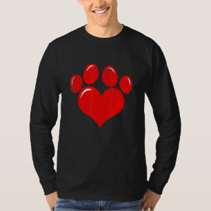Valentine's Day Paw Print Heart Dog Cat Owner Cute T-Shirt
