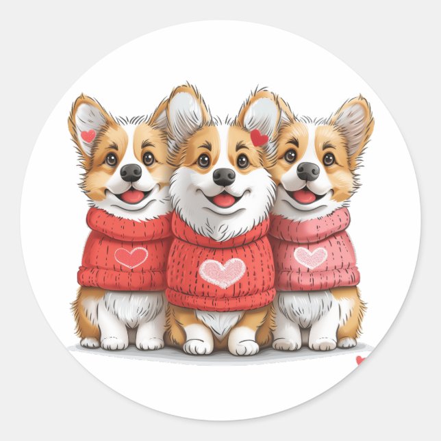 Valentines Day Pembroke Welsh Corgi Dogs Classic Round Sticker (Front)