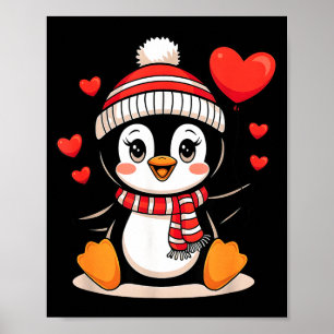 Valentine's Day Penguin Heart Balloon Cute  Poster